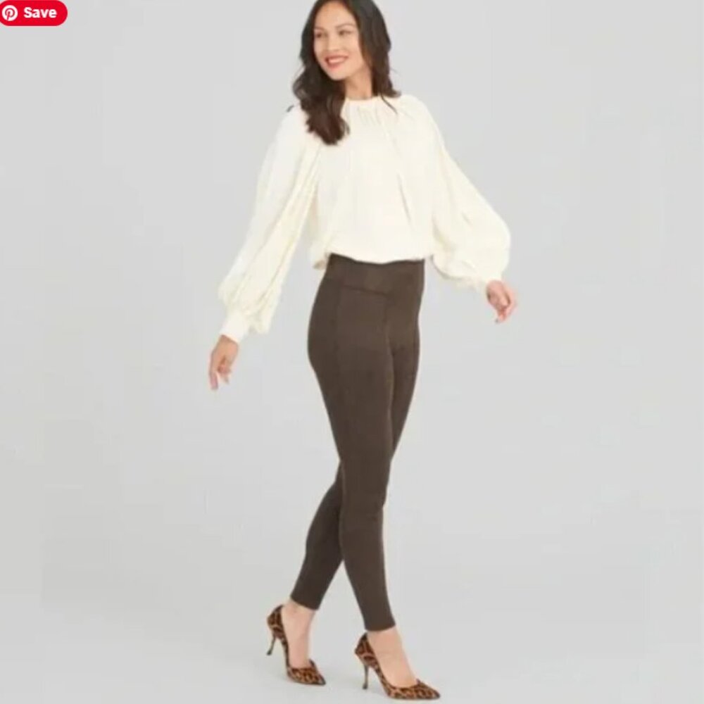 Spanx chocolate brown faux suede leggings size Medium